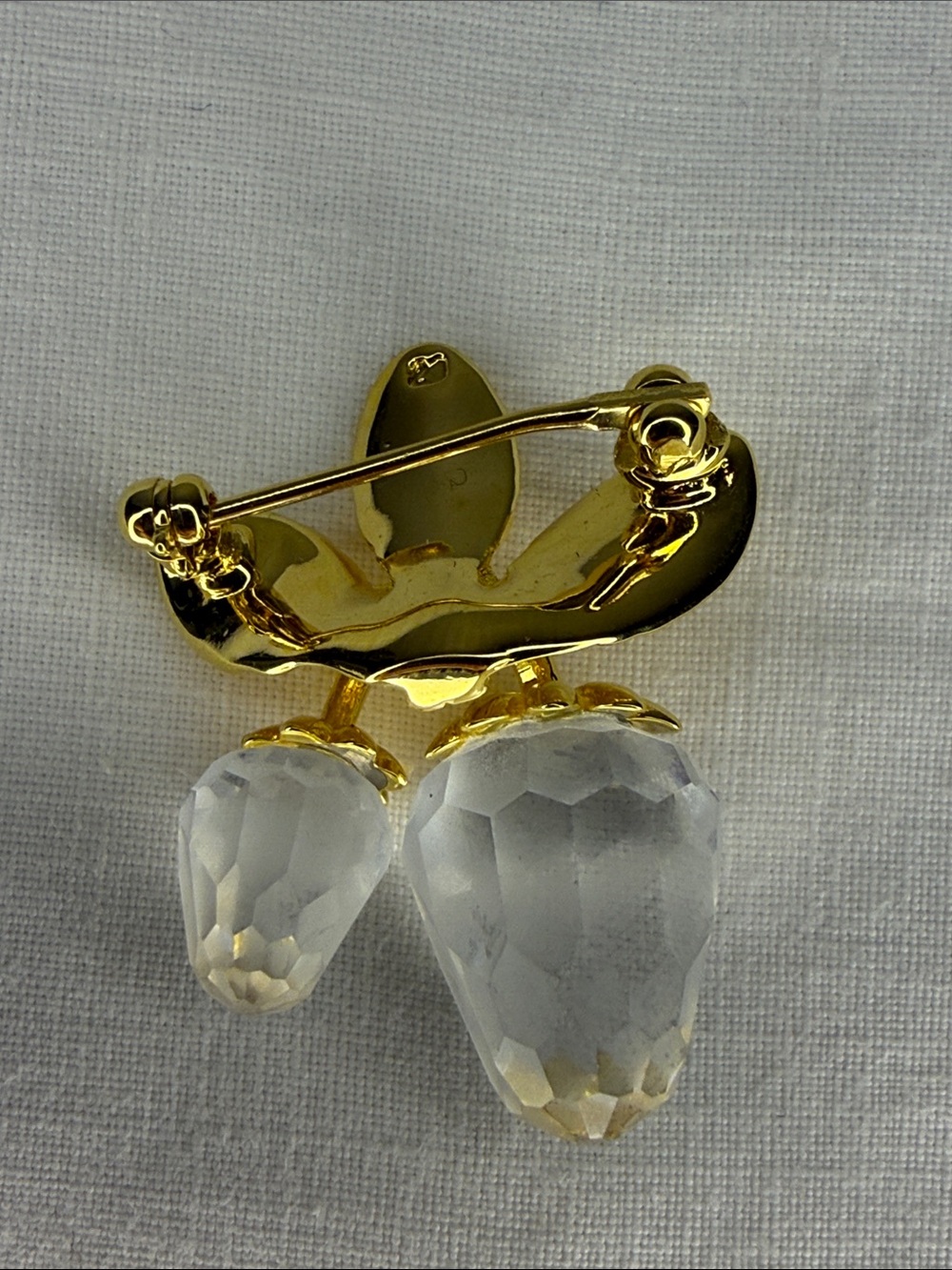 Swarovski Gold Tone Crystal Acorn Brooch Pin 1" Hallmarked - Picture 3 of 4
